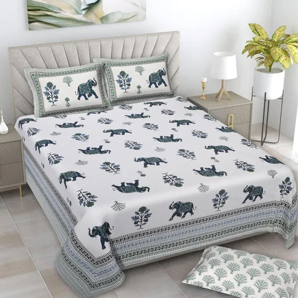 Premium_Elephant_Print_Cotton_Bedsheet_with_Pillow_Covers
