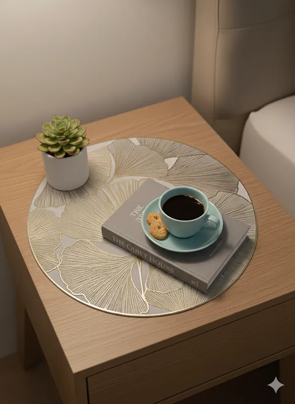 Pack_Of_6_Beige_And_Gold_Leaf_Design_Round_Decorative_Table_Mat_For_Home_And_Decor