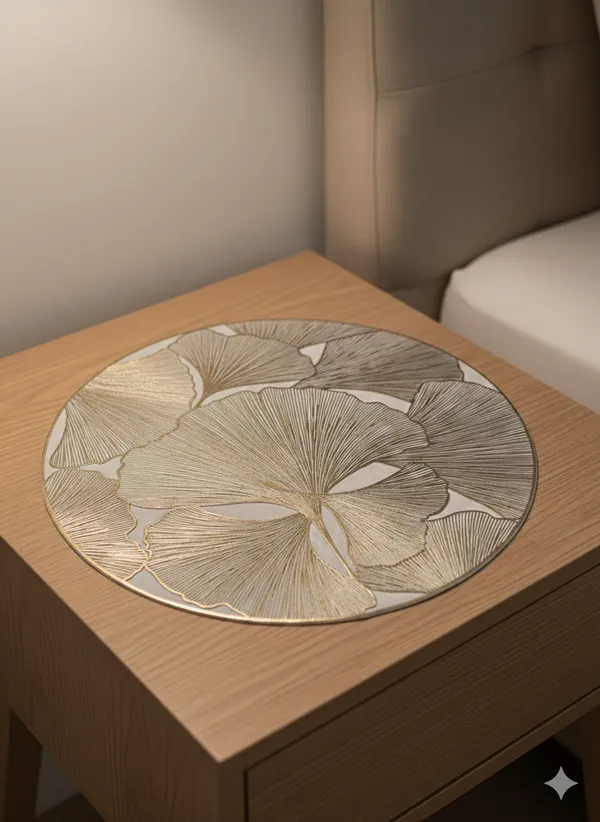 Pack_Of_6_Beige_And_Gold_Leaf_Design_Round_Decorative_Table_Mat_For_Home_And_Decor