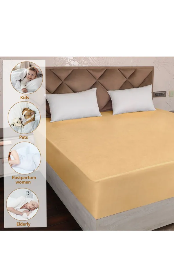 Yellow_Waterproof_Terry_Cotton_Fitted_Mattress_Protector_For_Home_And_Decor