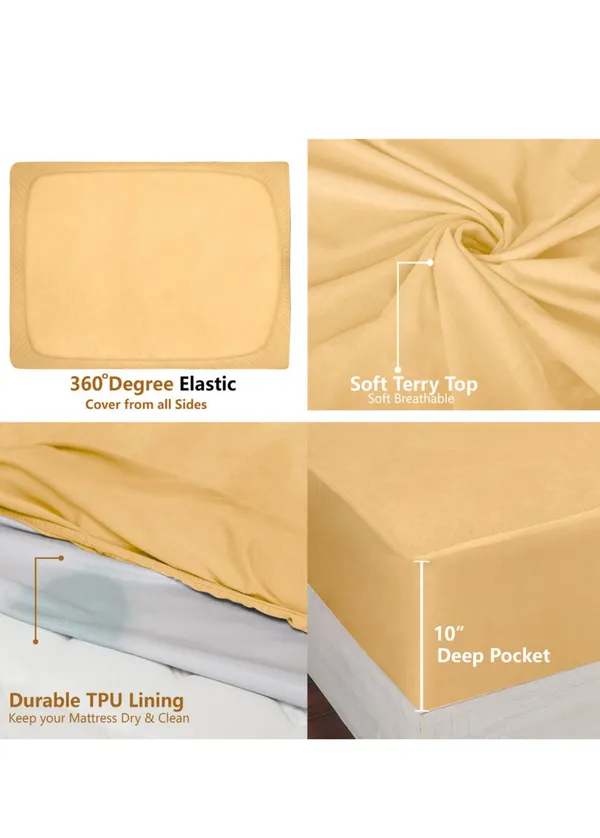 Yellow_Waterproof_Terry_Cotton_Fitted_Mattress_Protector_For_Home_And_Decor