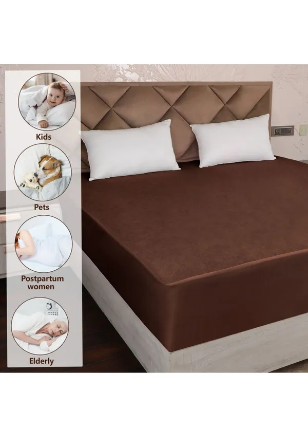 Brown_Double_Bed_Waterproof_Terry_Cotton_Fitted_Mattress_Protector_For_Home_And_Decor