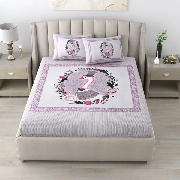 Artistic_Swan_Print_Cotton_Viscose_Bedsheet_With_2_Pillow_Covers_For_Home_And_Decor