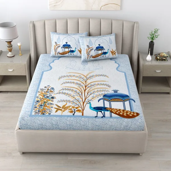 Ethnic_Peacock_Print_Cotton_Viscose_Bedsheet_With_2_Pillow_Covers_For_Home_And_Decor