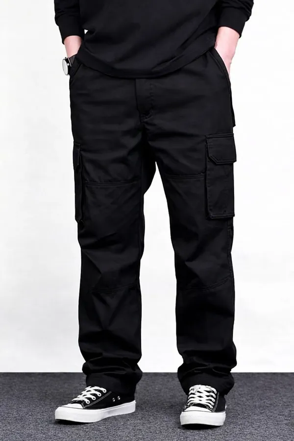 Black_Cotton_Solid_Regular_Fit_Cargo_For_Men