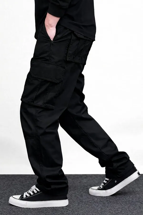 Black_Cotton_Solid_Regular_Fit_Cargo_For_Men