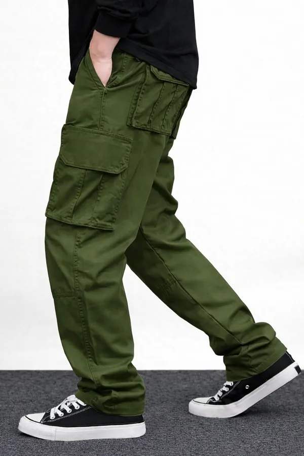 Green_Cotton_Solid_Regular_Fit_Cargo_For_Men