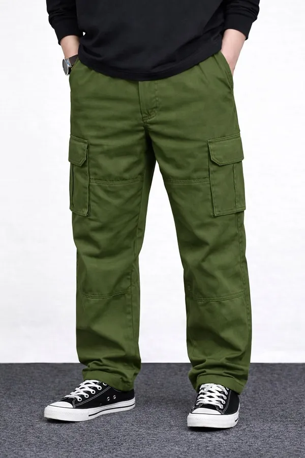 Green_Cotton_Solid_Regular_Fit_Cargo_For_Men