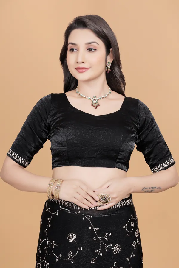 Black_Satin_Fancy_Stone_Work_Saree_For_Women