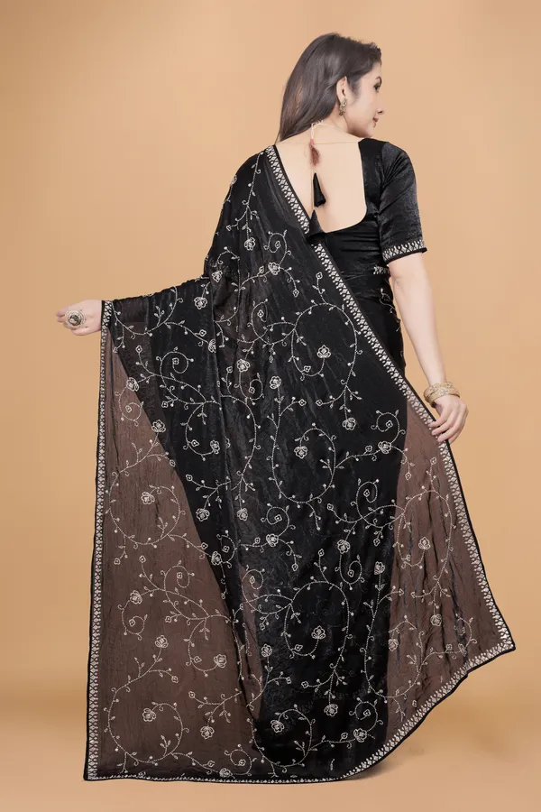 Black_Satin_Fancy_Stone_Work_Saree_For_Women