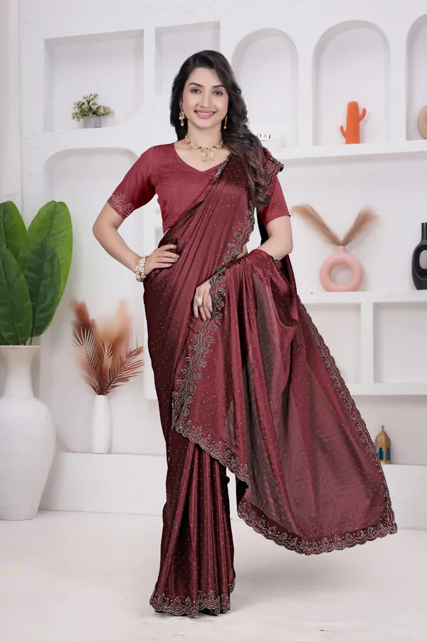 Burgundy_Crepe_fancy_stone_work_Saree_for_Women_
