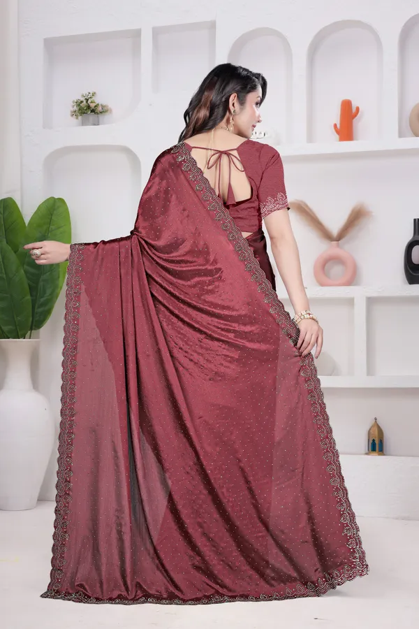 Burgundy_Crepe_fancy_stone_work_Saree_for_Women_