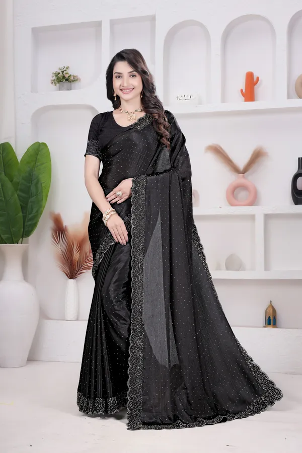 Coal-black_Crepe_Diamond_Work_Fancy_Saree_for_Women_