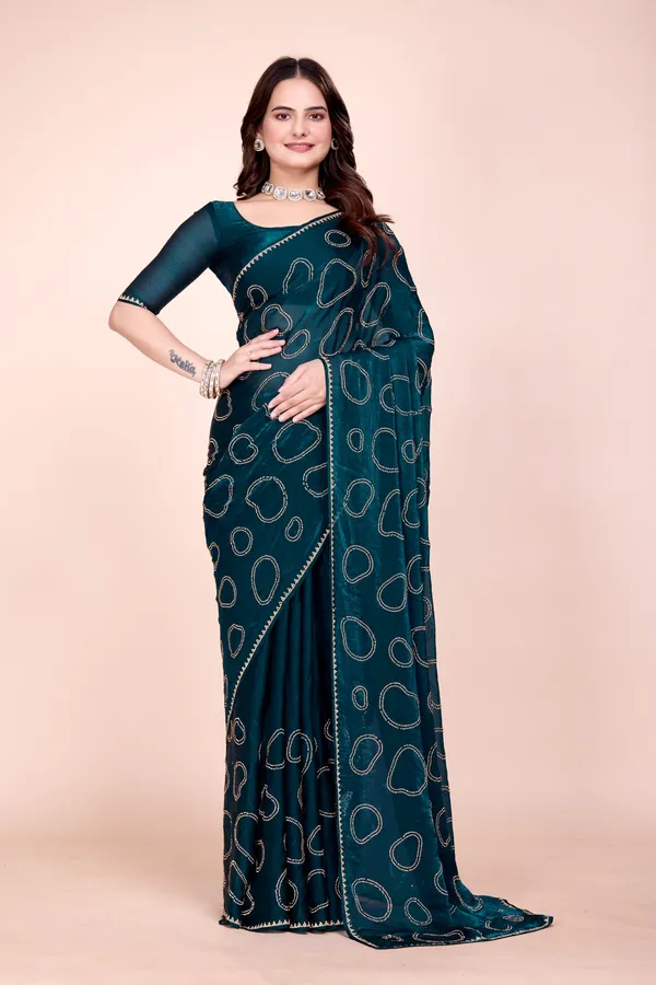 Deep_Green_Fendi_Satin_Stone_Work_Saree_For_Women