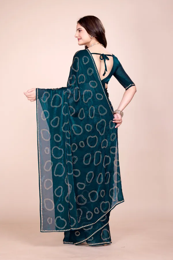 Deep_Green_Fendi_Satin_Stone_Work_Saree_For_Women