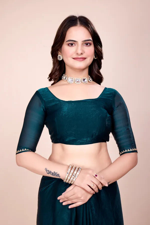 Deep_Green_Fendi_Satin_Stone_Work_Saree_For_Women