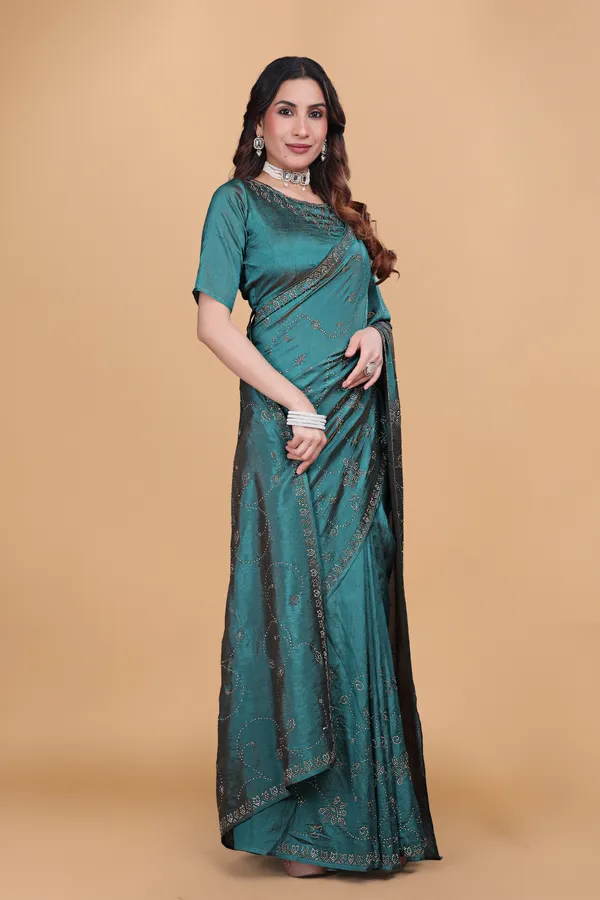 Firozi_Silk_Stone_Work_Saree_For_Women