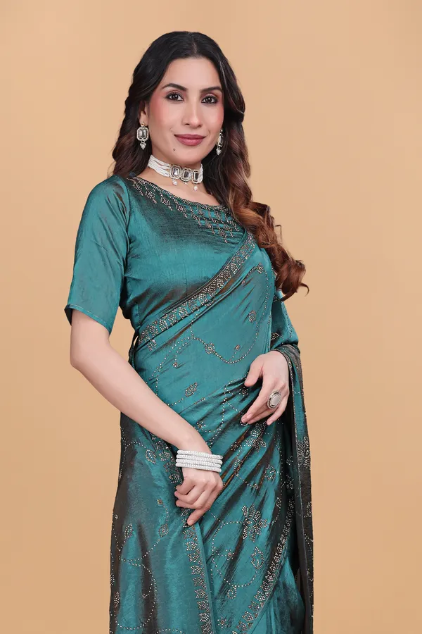 Firozi_Silk_Stone_Work_Saree_For_Women