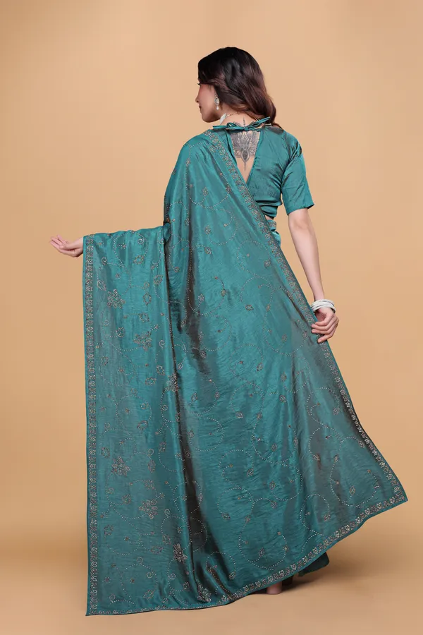 Firozi_Silk_Stone_Work_Saree_For_Women
