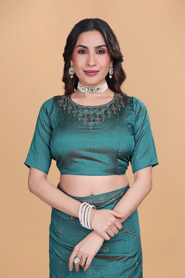 Firozi_Silk_Stone_Work_Saree_For_Women