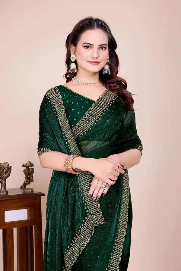 Green_Chiffon_Stone_Work_Saree_For_Women