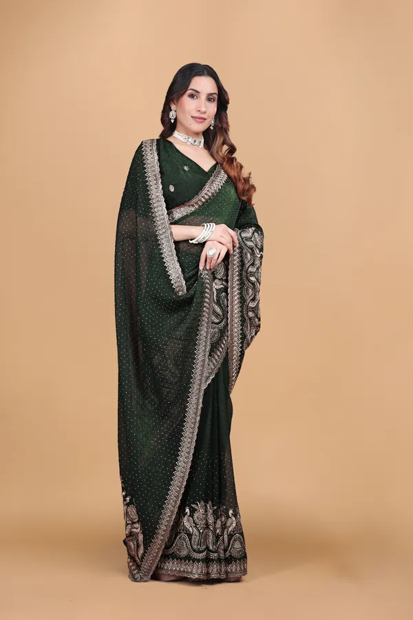 Green_Crunchy_Embroidery_With_Swarovski_Work_Saree_For_Women