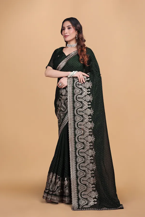 Green_Crunchy_Embroidery_With_Swarovski_Work_Saree_For_Women