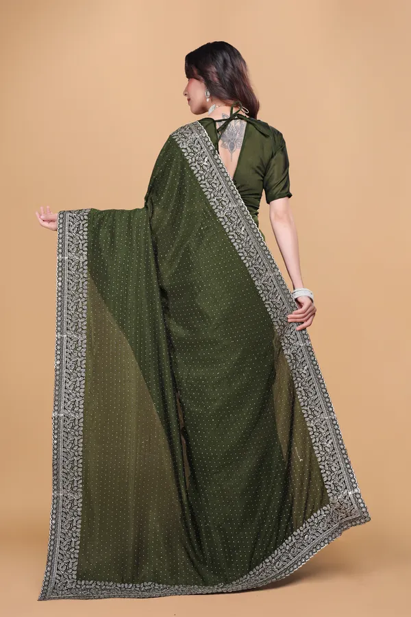Green_Heavy_Embroidery_Work_Border_Saree_For_Women