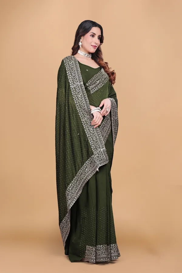 Green_Heavy_Embroidery_Work_Border_Saree_For_Women