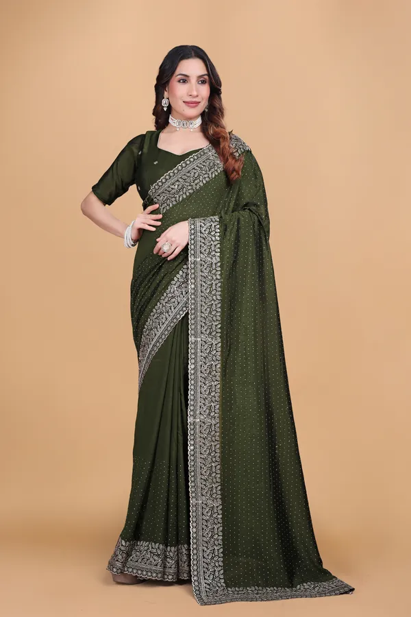 Green_Heavy_Embroidery_Work_Border_Saree_For_Women