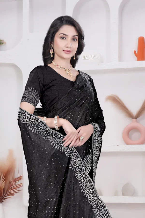 Jet-black_Crepe_Diamond_Work_Saree_for_women