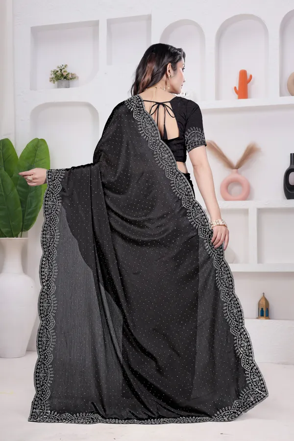 Jet-black_Crepe_Diamond_Work_Saree_for_women