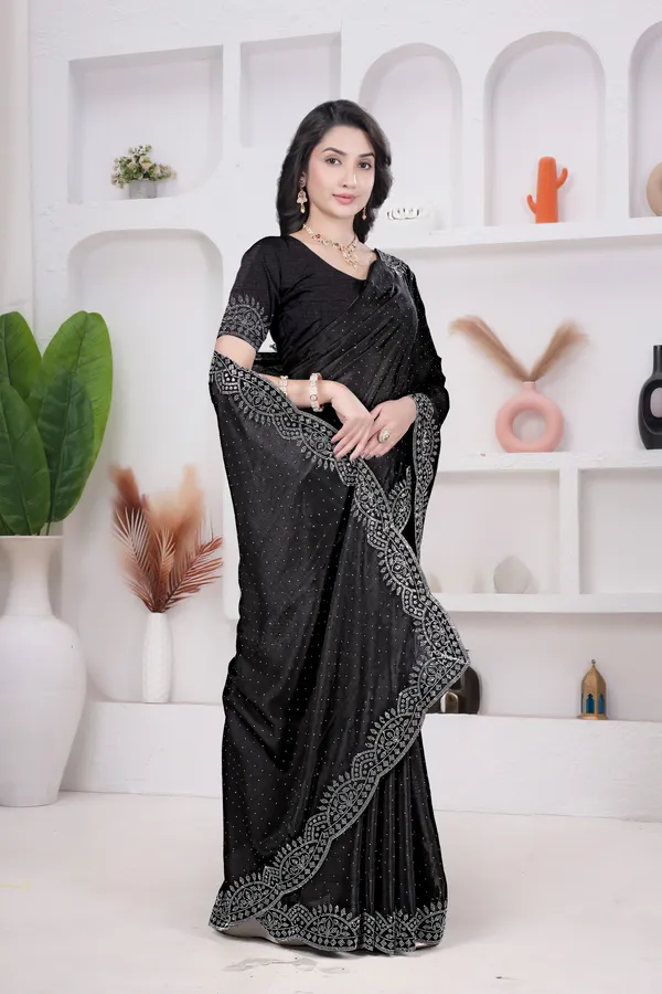 Jet-black_Crepe_Diamond_Work_Saree_for_women