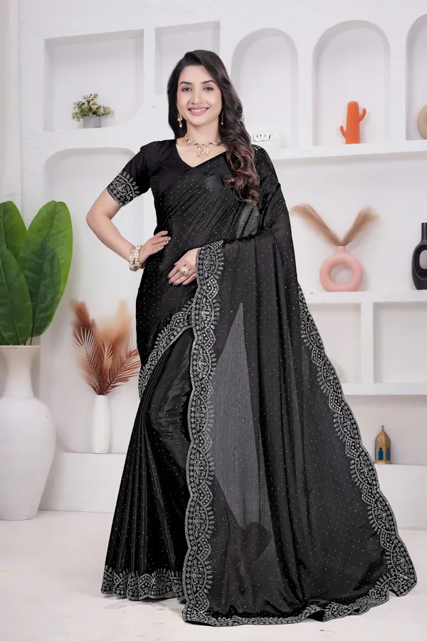 Jet-black_Crepe_Diamond_Work_Saree_for_women