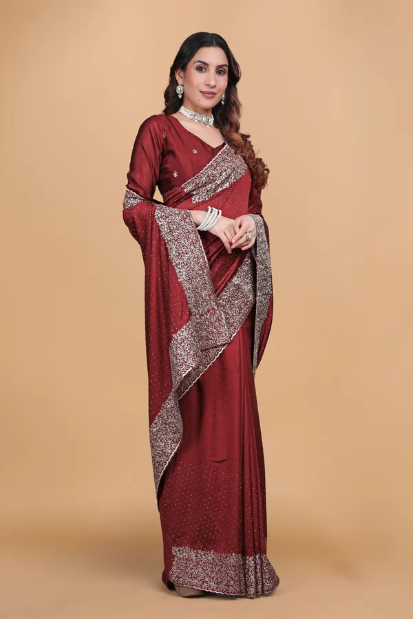 Maroon_Chiffon_Embroidery_Work_Saree_For_Women