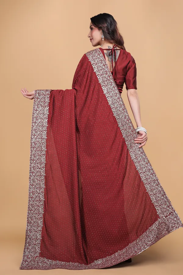 Maroon_Chiffon_Embroidery_Work_Saree_For_Women