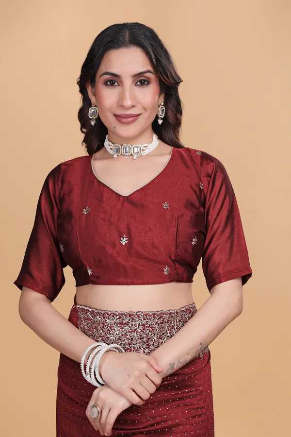 Maroon_Chiffon_Embroidery_Work_Saree_For_Women