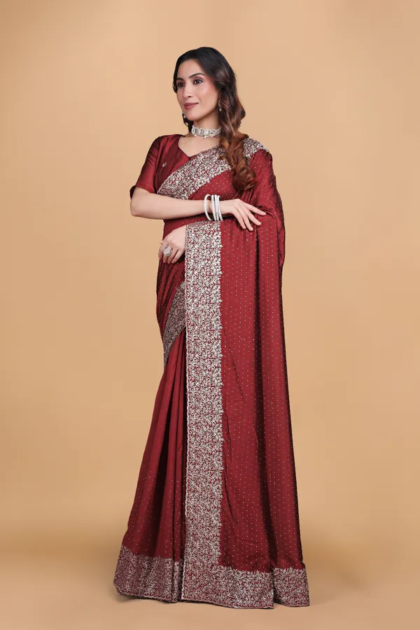 Maroon_Chiffon_Embroidery_Work_Saree_For_Women