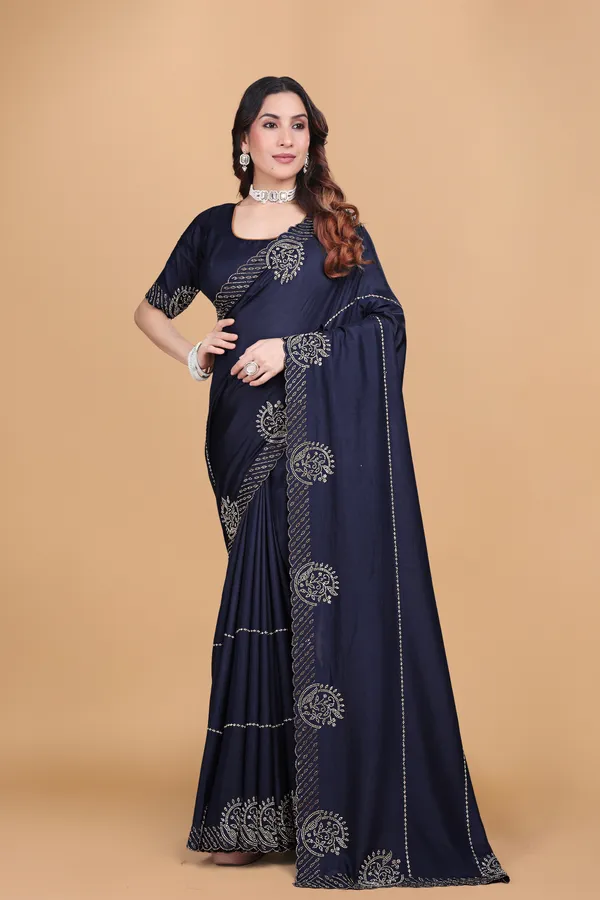 Navy_Blue_Crepe_Stone_Work_Saree_For_Women