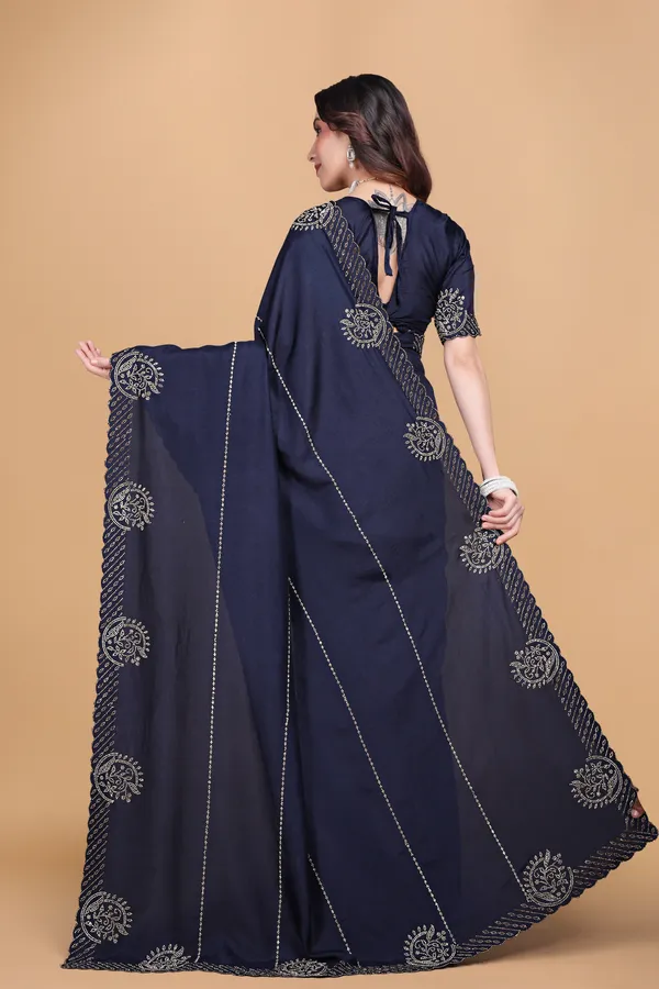 Navy_Blue_Crepe_Stone_Work_Saree_For_Women