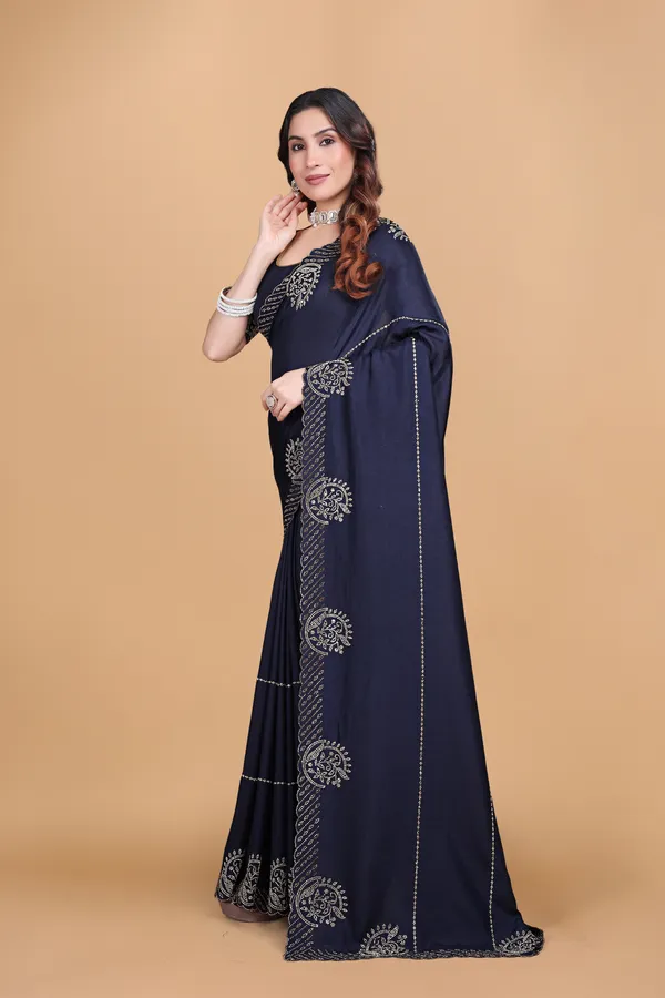 Navy_Blue_Crepe_Stone_Work_Saree_For_Women