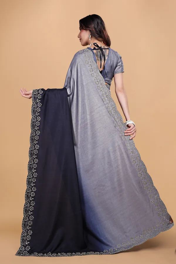 Navy_Blue_And_Grey_Shaded_Chiffon_Stone_Work_Saree_For_Women