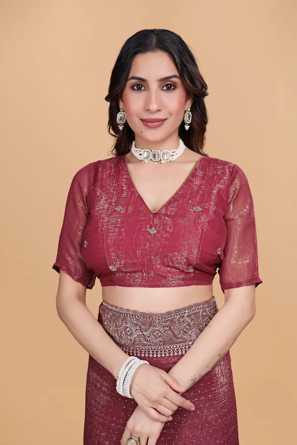 Peach_Crunchy_Embroidery_Work_Saree_For_Women