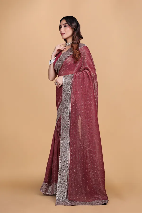 Peach_Crunchy_Embroidery_Work_Saree_For_Women