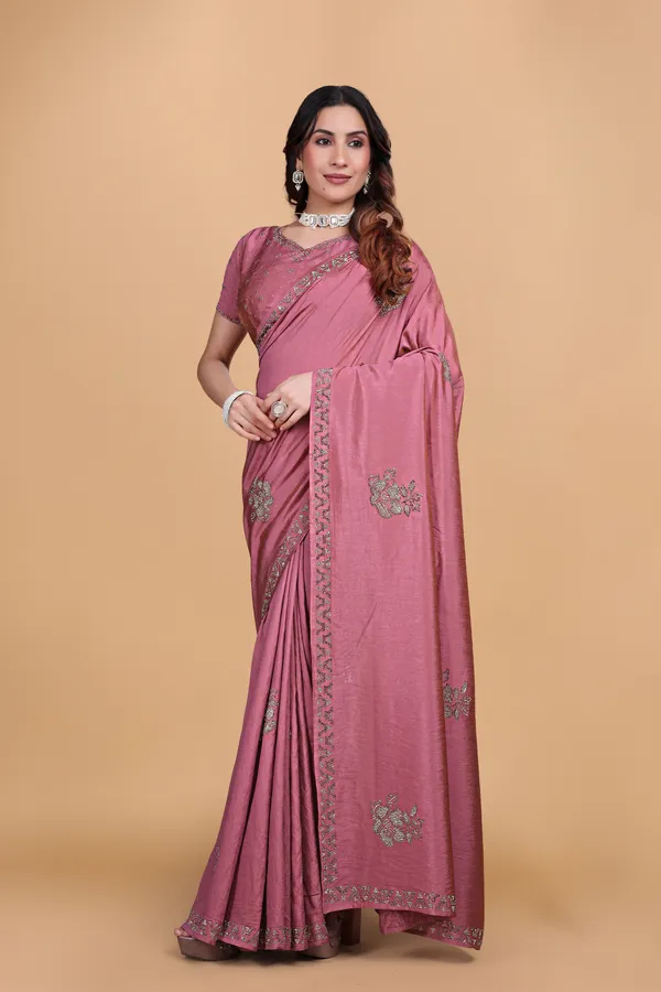 Pink_Fendi_Stone_Work_Saree_For_Women