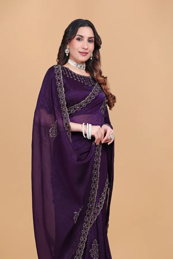 Purple_Crunchy_Fancy_Stone_Work_Saree_For_Women