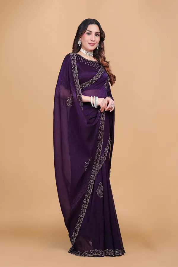 Purple_Crunchy_Fancy_Stone_Work_Saree_For_Women