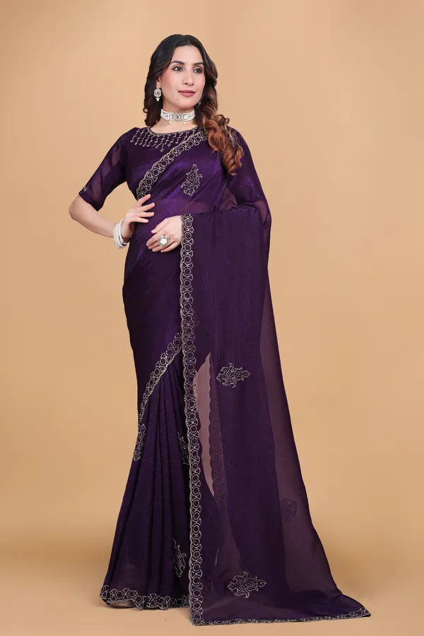 Purple_Crunchy_Fancy_Stone_Work_Saree_For_Women