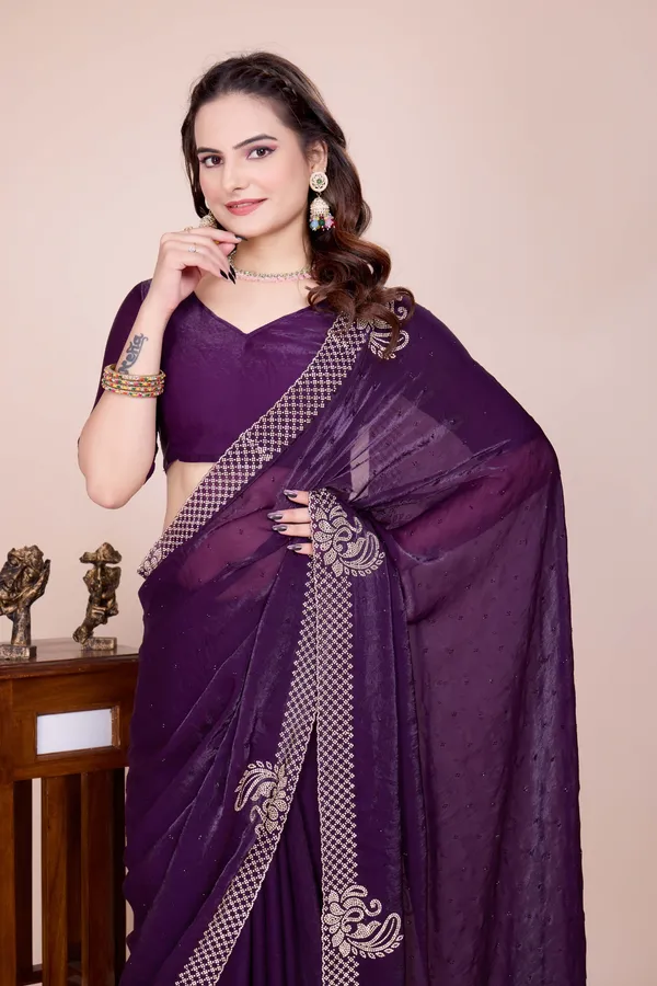 Purple_Fendi_Satin_Stone_Work_Saree_For_Women