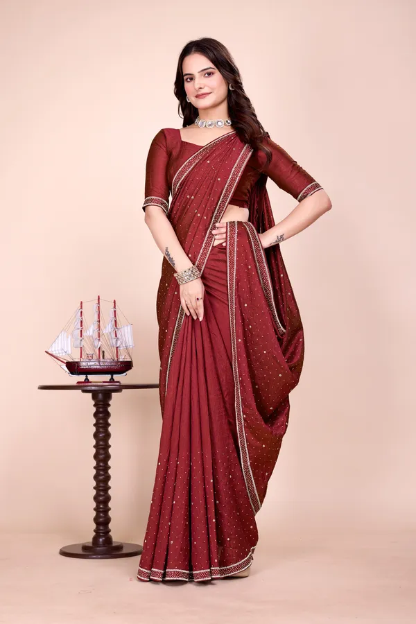 Red_Silk_Stone_Work_Saree_For_Women